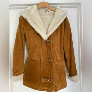Womens Leather Winter Coat, oversized Small